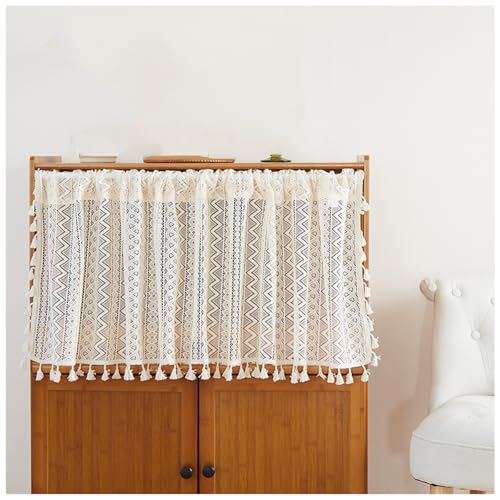1 Stück Scheibengardine mit Quasten, Stangedurchzug Voile Transparent Kurzgardinen Landhausstil Bistrogardinen Kurz Bistrogardinen für Bauernhaus Wäscherei Büros, B x H(Beige,150x60cm(59x24in)) von Generic