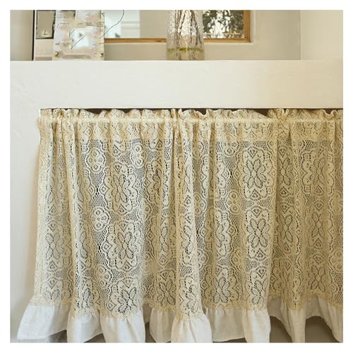 1 Stück Stangedurchzug Fenstergardinen, Landhausstil Häkeloptik Scheibengardine Halb Transparent Lichtfilterung Kurzgardinen für Balkon Schlafzimmer Café, B x H(Beige,140x100cm(55x39in)) von Generic