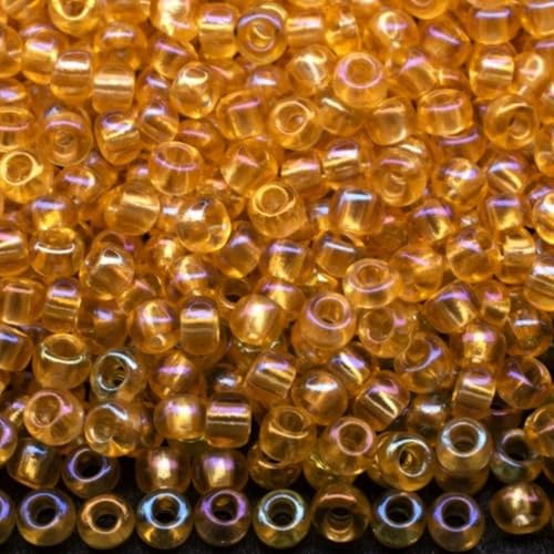 10/0 11020 Tschechische Glasperlen Rocailles Gelbbraun - Transparent Regenbogen Verpackung 2250 Stück Gewicht 25 Gramm Perlen Größe 2,3 mm Zum Perlensticken und Herstellen von Schmuck von Generic