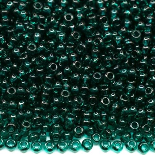 10/0 50710 Tschechische Glasperlen, Rocailles, transparent, grün, Verpackung 2250 Stück, Gewicht 25 g, Perlengröße 2,3 mm, für Perlenstickerei, Schmuckherstellung von Generic