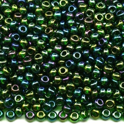 10/0 51060 Tschechische Glasperlen Rocailles Grün - Transparent Regenbogen Verpackung 4500 Stück Gewicht 50 Gramm Perlen Größe 2,3 mm Zum Perlensticken und Herstellen von Schmuck von Generic