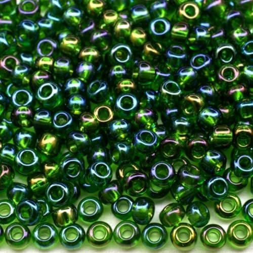 10/0 51120 Tschechische Glasperlen Rocailles Grün - Transparent Regenbogen Verpackung 900 Stück Gewicht 10 Gramm Perlen Größe 2,3 mm Zum Perlensticken und Herstellen von Schmuck von Generic
