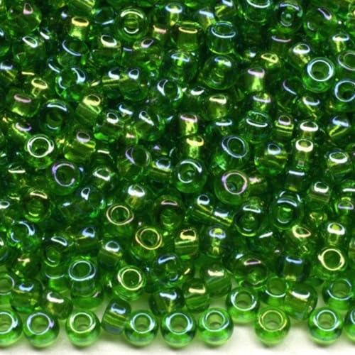 10/0 51430 Tschechische Glasperlen Rocailles Grün - Transparent Regenbogen Verpackung 2250 Stück Gewicht 25 Gramm Perlen Größe 2,3 mm Zum Perlensticken und Herstellen von Schmuck von Generic