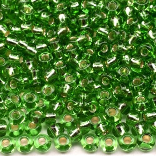 10/0 57100 Tschechische Glasperlen, Rocailles, silberfarben, transparent, grün, Verpackung 4500 Stück, Gewicht 50 g, Perlengröße 2,3 mm, für Perlenstickerei, Schmuckherstellung 10/0 57100 Tschechische Glasperlen, Rocailles, silberfarben, transparent, grün, Verpackung 4500 Stück, Gewicht 50 g, Perlengröße 2,3 mm, für Perlenstickerei, Schmuckherstellung von Generic