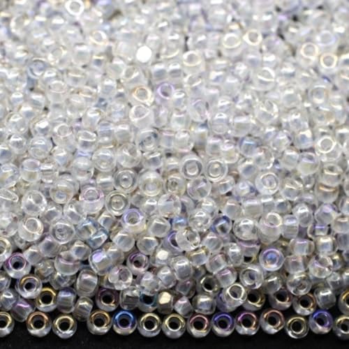 10/0 58135 Tschechische Glasperlen Rocailles Weiß - Transparent Regenbogen Verpackung 900 Stück Gewicht 10 Gramm Perlen Größe 2,3 mm Zum Perlensticken und Herstellen von Schmuck von Generic