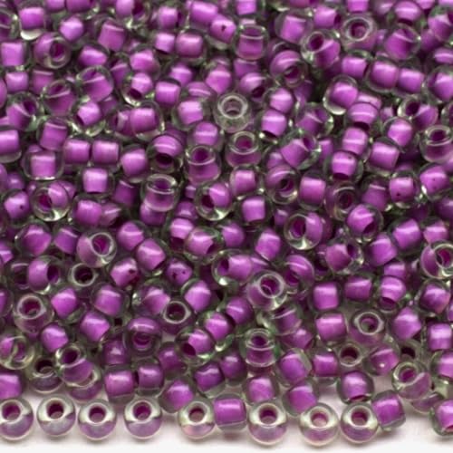 10/0 80628 Tschechische Glas-Rocailles Rocailles Grün gefärbter Kristall, farbig liniert violett Verpackung 900 Stück Gewicht 10 g Perlen Größe 2,3 mm zum Perlensticken und Herstellen von Schmuck 10/0 80628 Tschechische Glas-Rocailles Rocailles Grün gefärbter Kristall, farbig liniert violett Verpackung 900 Stück Gewicht 10 g Perlen Größe 2,3 mm zum Perlensticken und Herstellen von Schmuck von Generic