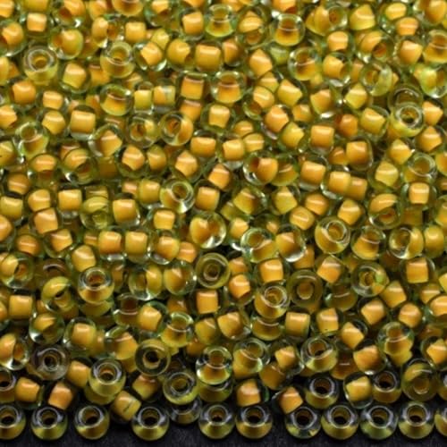 10/0 80683 Tschechische Glas-Rocailles Rocailles Grün gefärbter Kristall, Farbe liniert gelb Verpackung 900 Stück Gewicht 10 Gramm Perlen Größe 2,3 mm für Perlenstickerei und Schmuckherstellung von Generic