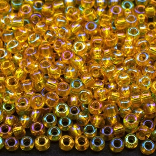10/0 81010 Tschechische Glasperlen Rocailles Gelb - Transparent Regenbogen Verpackung 4500 Stück Gewicht 50 Gramm Perlen Größe 2,3 mm Zum Perlensticken und Herstellen von Schmuck von Generic