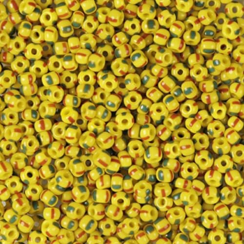 10/0 83150 Tschechische Glasperlen Rocailles Braun und Grün Streifen auf Gelb Verpackung 4500 Stück Gewicht 50 Gramm Perlen Größe 2,3 mm Zum Perlensticken und Herstellen von Schmuck von Generic