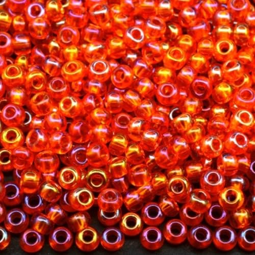 10/0 91030 Tschechische Glasperlen Rocailles Orange - Transparent Regenbogen Verpackung 900 Stück Gewicht 10 Gramm Perlen Größe 2,3 mm Zum Perlensticken und Herstellen von Schmuck von Generic