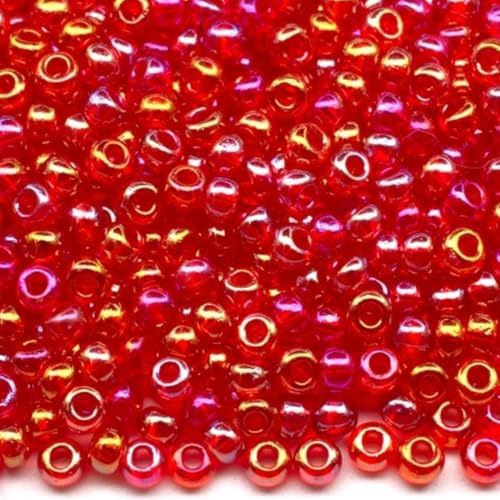 10/0 91070 Tschechische Glasperlen Rocailles Rot - Transparent Regenbogen Verpackung 900 Stück Gewicht 10 Gramm Perlen Größe 2,3 mm Zum Perlensticken und Herstellen von Schmuck von Generic