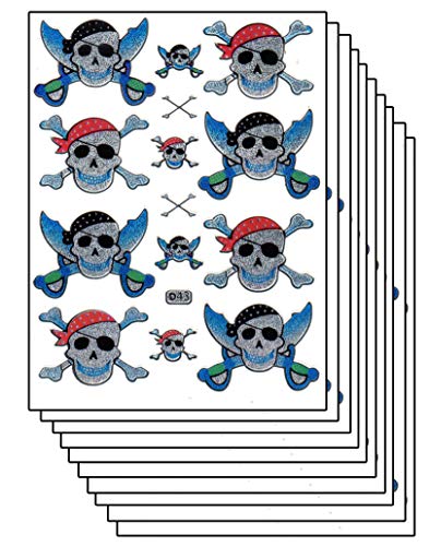 10 Bogen Metallic Glitzer Effekt SPARPACK KONVOLUT - Piraten Totenkopf Säbel Sticker Aufkleber Kindergeburtstag Dekorieren Hobby Basteln Sammeln selbstklebend vorgestanzt von Generic