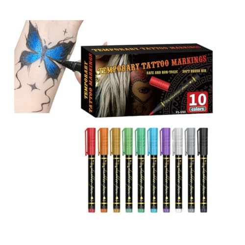 10-Farben-Set für temporäre Tattoo-Marker, Tattoo-Marker für die Haut, Hautmarker, Tattoo-Stifte, Körpermarker für die Haut, Tattoo-Stifte für temporäre Haut (10PCS) von Generic