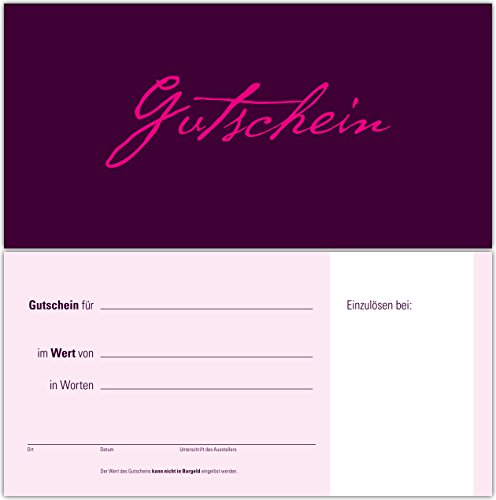10 Gutscheine Gutscheinkarten Geschenkgutscheine – edel neutral Aubergine-Rosa-Pink von Generic