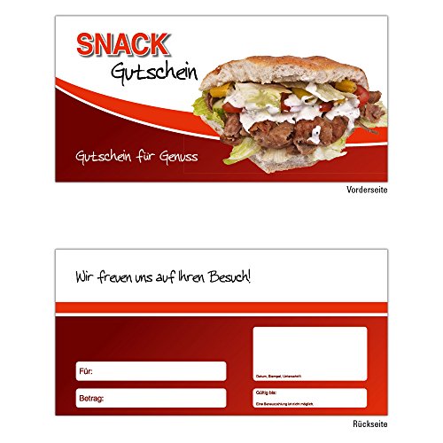 10 Snack Gutscheine Gutscheinkarten Geschenkgutscheine – edel neutral Pommes, Döner, Currywurst, Bude, Gastronomie, Restaurant, Bar und Imbiss von Generic