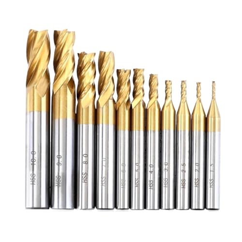 10 Stück 4-Schneiden Titan-beschichtete Fräser, 1,5–10 Mm HSS CNC Schaftbohrer Fräsersatz Für Holz, Aluminium, Stahl, Titan(11 pcs 1.5-10mm) von Generic
