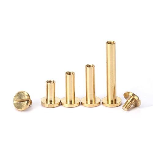 10 Stück Buchschrauben aus massivem Messing, Nagelnieten for Fotoalben, Lederhandwerk, Nieten, Gürtel, Geldbörsenverschlüsse, 8 mm, flache Kappe(4mm) von Generic