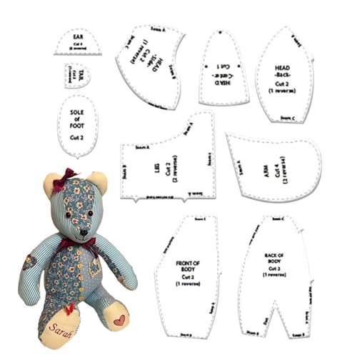 10 Stück Memory Bear Schnittmuster-Vorlage, Memory Bear Acryl-Schablonen-Lineal-Set, Quiltlineale und Vorlagen, Memory Bear-Muster für Schnittmuster für Anfänger 10 Stück Memory Bear Schnittmuster-Vorlage, Memory Bear Acryl-Schablonen-Lineal-Set, Quiltlineale und Vorlagen, Memory Bear-Muster für Schnittmuster für Anfänger von Generic