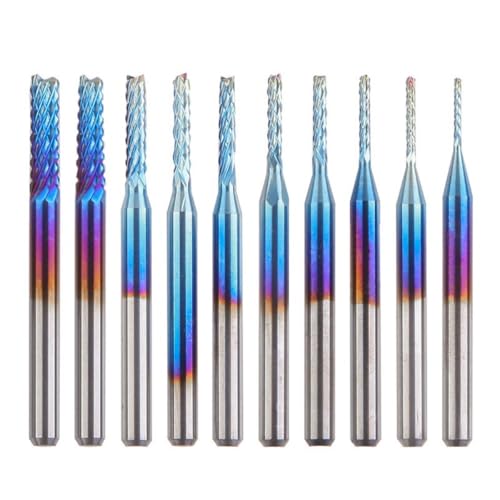 10 Stück Nano-Blau-beschichtete CNC Fräser, 0,8–3,175 Mm, 1/8" Schaft(10 pcs 3.175mm) von Generic