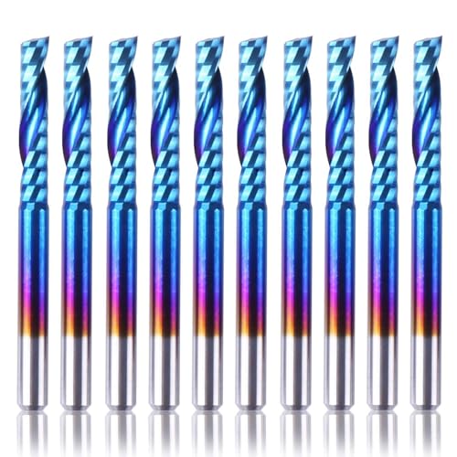 10 Stück Nano Blue Coat Flachfräser CNC, 1/8" Schaft - Spiral-Upcut, 2 Schneiden, (3,175 X 17 X 38 Mm)(3.175mm Set (1-Flute Flat Nose)) von Generic