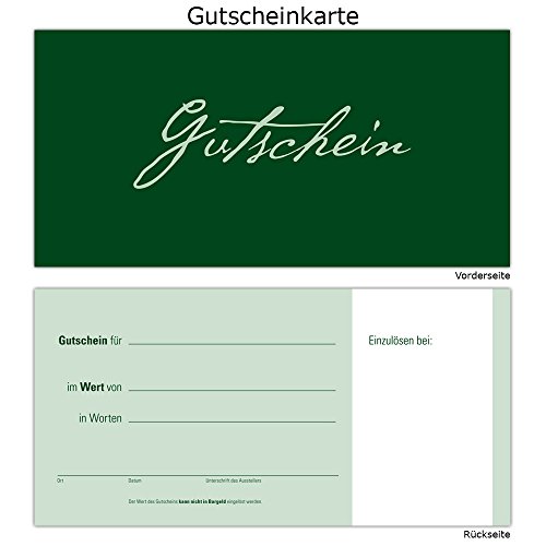 100 Gutscheine Gutscheinkarten Geschenkgutscheine – edel neutral Grün von Generic