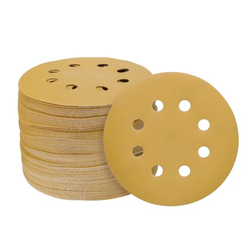 100 Stück Klett-Schleifscheiben, 12,7 cm, 8 Löcher, Körnung 180, Aluminiumoxid-Schleifpapier für Exzenterschleifer, Holzbearbeitung, Schleifen von Autolack, Gelb (Körnung 100) von Generic