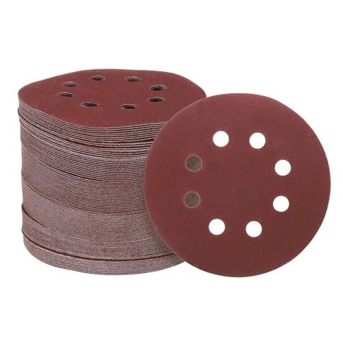 100 Stück Klett-Schleifscheiben, 12,7 cm, 8 Löcher, Körnung 320, Aluminiumoxid-Schleifpapier für Exzenterschleifer, Holzbearbeitung, Schleifen von Autolack, Rot (Körnung 100) von Generic