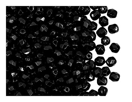 100 Stück Tschechische Facettierten Glasperlen Fire-Polished Rund 4 mm, Jet Black von Generic