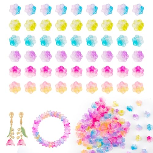 100 Stück tschechische Glasblumen-Perlen, Kristallglocken-Abstandshalter, Perlen in 6 Farbverläufen, für DIY-Schmuck-Bastelprojekte von Generic
