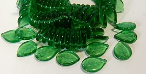 100 stk Blatt gepresste Glasperlen Transparent Green Böhmische Glasperlen, Leaf Pressed Glass Beads-50130 von Generic