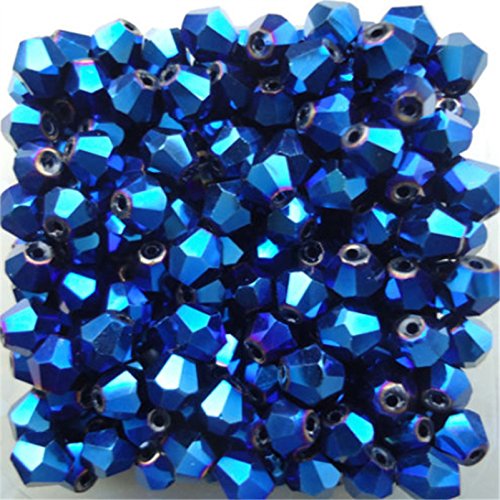 1000 Stück 4 mm Doppelkegel Kristallperlen Großhandel Perlen Mix Lot Facettierte Kristallglasperlen Perlen für Schmuckherstellung (Glänzendes Blau) von Generic
