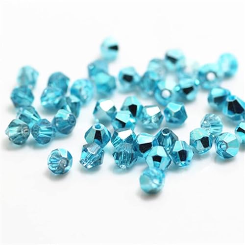 1000 Stück 4 mm Doppelkegel Kristallperlen Großhandel Perlen Mix Lot Facettierte Kristallglasperlen Perlen für Schmuckherstellung (Ran Lake Blue) von Generic