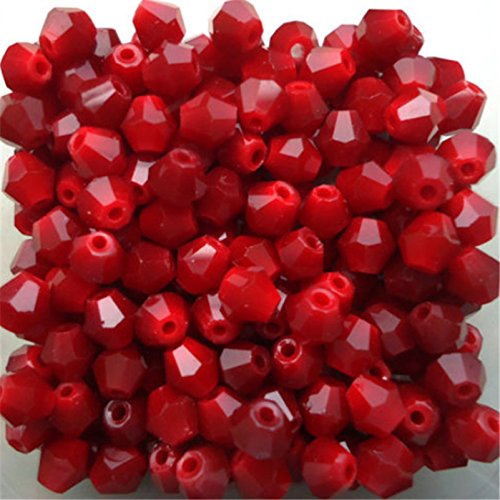1000 Stück 4 mm Doppelkegel Kristallperlen Großhandel Perlen Mix Lot Facettierte Kristallglasperlen Perlen für Schmuckherstellung (massives rot) von Generic