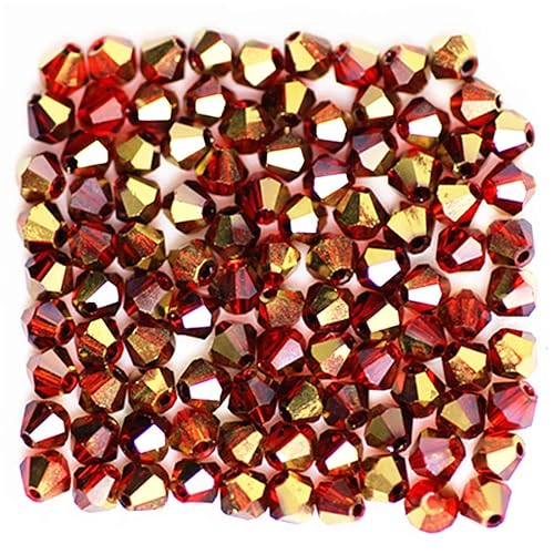 1000 Stück 4 mm Doppelkegel Kristallperlen Großhandel Perlen Mix Lot Facettierte Kristallglasperlen Perlen für Schmuckherstellung (rot golden) von Generic