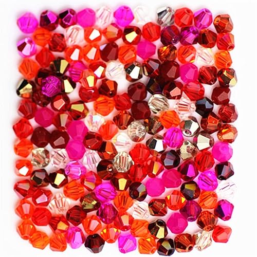 1000 Stück 4 mm Doppelkegel Kristallperlen Großhandel Perlen Mix Lot Facettierte Kristallglasperlen Perlen für Schmuckherstellung (rot mehrfarbig) von Generic