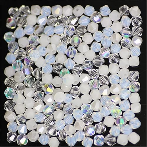 1000 Stück 4 mm Doppelkegel Kristallperlen Großhandel Perlen Mix Lot Facettierte Kristallglasperlen Perlen für Schmuckherstellung (weiß mehrfarbig) von Generic