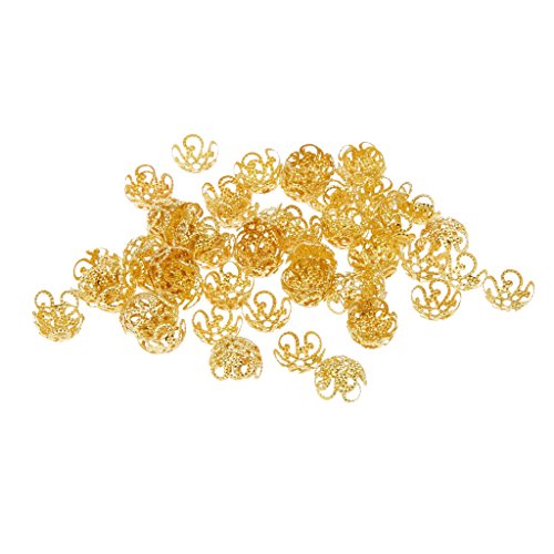 100x 10mm Jahrgang Chinesischer Perlenkappen Knoten Kupfer überzog Blumen Perlkappen Schmuck Machen - one size, gold von MagiDeal