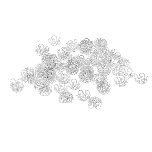 100x 10mm Jahrgang Chinesischer Perlenkappen Knoten Kupfer überzog Blumen Perlkappen Schmuck Machen - silber von MagiDeal