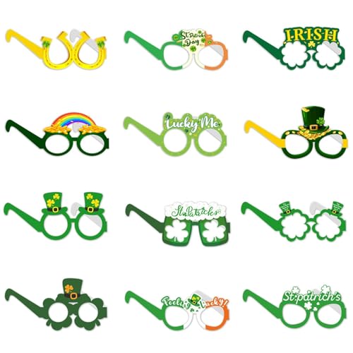 12 Stück St. Patricks Day Brille grüner Brillenrahmen irisches Kostüm Zubehör Foto Requisiten Cosplay Partyzubehör Büro St. Patrick's Day Zimmer Dekorationen von Generic