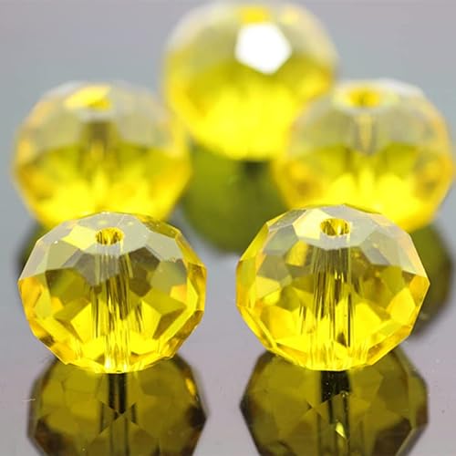 12 mm 65 Stück Rondelle Kristallperlen Bunte Glasperlen für Schmuck Perlenbedarf Handgemachte Handwerk DIY Perlenprojekte, Armbänder, Halsketten, Ohrringe Schmuck (Gelb) von Generic