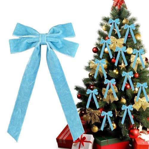 12 rote Samtband-Schleifen, Weihnachtsbaumschmuck, Weihnachten, Samt, rustikales Handwerk, Geschenkband für Innen- und Außenbereich, Haustürdekoration (Blau, 12 Stück) von Generic