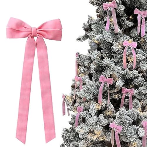 12 rote Samtband-Schleifen, Weihnachtsbaumschmuck, Weihnachten, Samt, rustikales Handwerk, Geschenkband für Innen- und Außenbereich, Haustürdekoration (Rosa, 12 Stück) von Generic