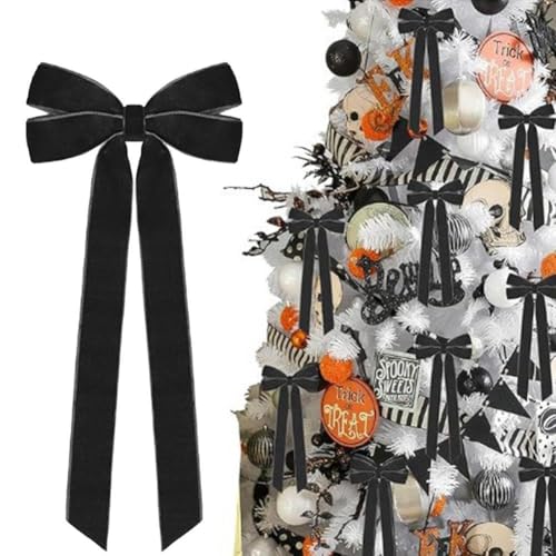 12 rote Samtband-Schleifen, Weihnachtsbaumschmuck, Weihnachten, Samt, rustikales Handwerk, Geschenkband für Innen- und Außenbereich, Haustürdekoration (schwarz, 12 Stück) von Generic