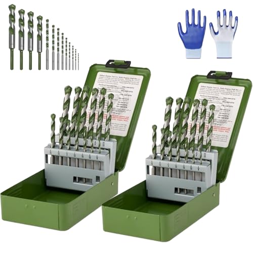 13-teiliges Mehrzweck-Bohrer-Set, langlebige Spiralbohrer mit Rundschaft, 1/8-1/2 Zoll, 62–121 mm, HSS-Titan-beschichtete Bohrer mit Index-Aufbewahrungskoffer, für gehärtetes Metall (2pcs) von Generic