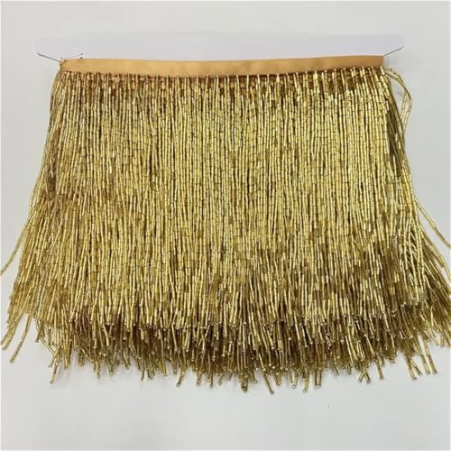 15 cm breite Fransenperlenquasten Bordüre Spitze für DIY-Zubehör Heimtextilien Tanzband Gold 4,5 m von Generic