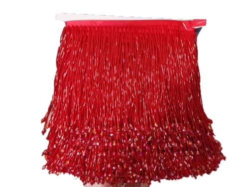 15 cm violette Kristallperlen Quasten Fransenborte für DIY Latein-Tanz Kleidung Kleid Tanzbesatz 91 cm Rot 91 cm von Generic