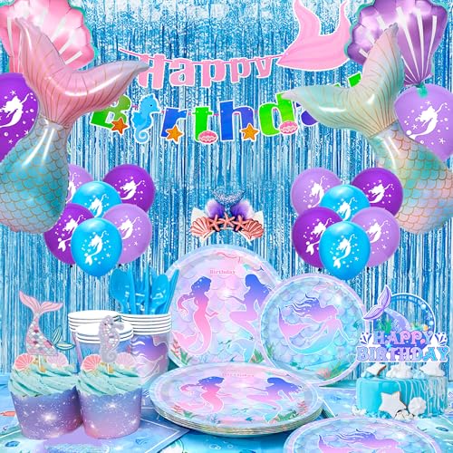 16 Gäste Meerjungfrau Geburtstag Party Luftballons, 176pcs Meerjungfrau Geburtstag Dekorationen Geschirr Set Lila Fisch Luftballons Banner Teller Becher Servietten Tischdecke usw 16 Gäste Meerjungfrau Geburtstag Party Luftballons, 176pcs Meerjungfrau Geburtstag Dekorationen Geschirr Set Lila Fisch Luftballons Banner Teller Becher Servietten Tischdecke usw von Generic