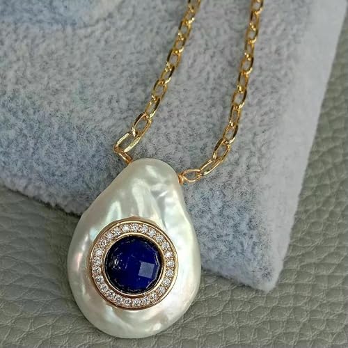 17" Blauer Lapis vergoldet Charm Zuchtperlen weiße Münze Cz Pave Kette Halskette 17" Blauer Lapis vergoldet Charm Zuchtperlen weiße Münze Cz Pave Kette Halskette von Generic