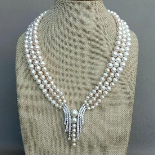 18 "3 Stränge Zuchtperlen Halskette CZ Pave Anhänger für Frauen 18 "3 Stränge Zuchtperlen Halskette CZ Pave Anhänger für Frauen von Generic