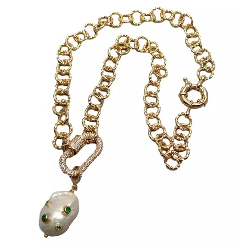 18" Halskette mit weißer Keshi-Zuchtperle, grünem Zirkonia-Pavé, vergoldet 18" Halskette mit weißer Keshi-Zuchtperle, grünem Zirkonia-Pavé, vergoldet von Generic